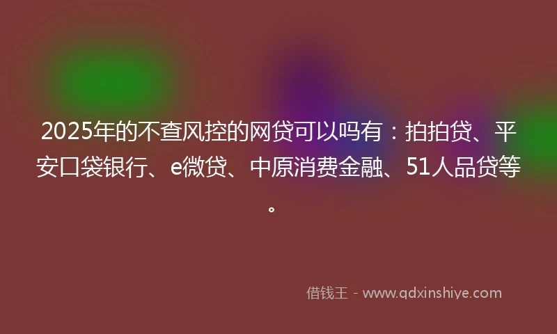 2025年的不查风控的网贷可以吗有：拍拍贷、平安口袋银行、e微贷、中原消费金融、51人品贷等。
