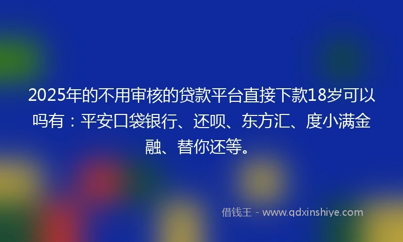 2025年的不用审核的贷款平台直接下款18岁可以吗有：平安口袋银行、还呗、东方汇、度小满金融、替你还等。