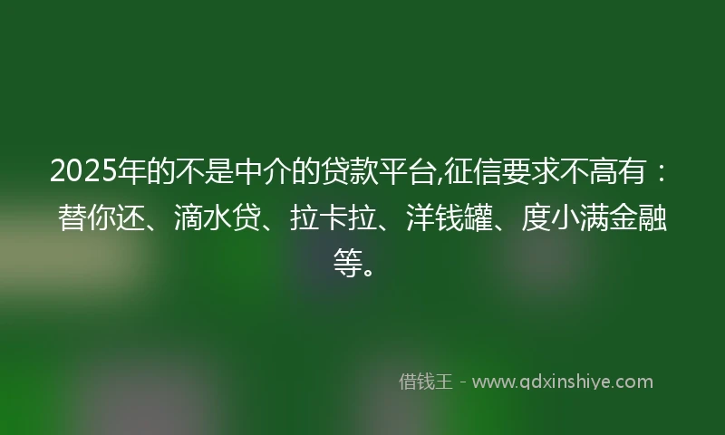2025年的不是中介的贷款平台,征信要求不高有：替你还、滴水贷、拉卡拉、洋钱罐、度小满金融等。