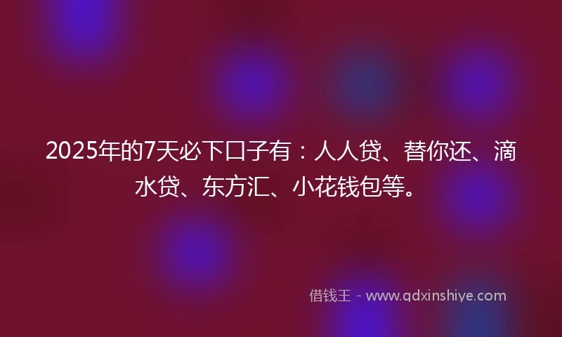 2025年的7天必下口子有：人人贷、替你还、滴水贷、东方汇、小花钱包等。