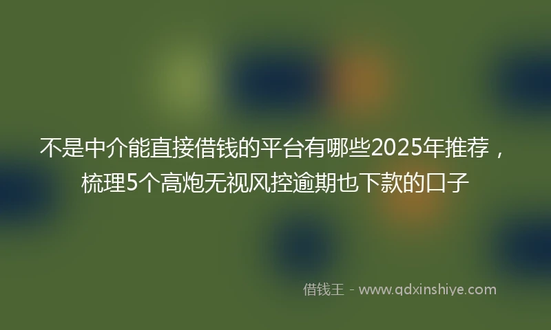 不是中介能直接借钱的平台有哪些2025年推荐,梳理5个高炮无视风控逾期也下款的口子