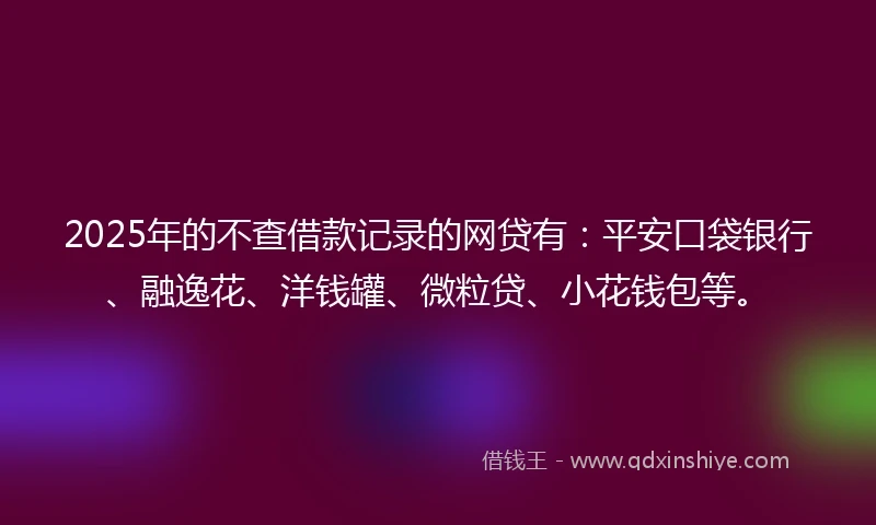 2025年的不查借款记录的网贷有：平安口袋银行、融逸花、洋钱罐、微粒贷、小花钱包等。