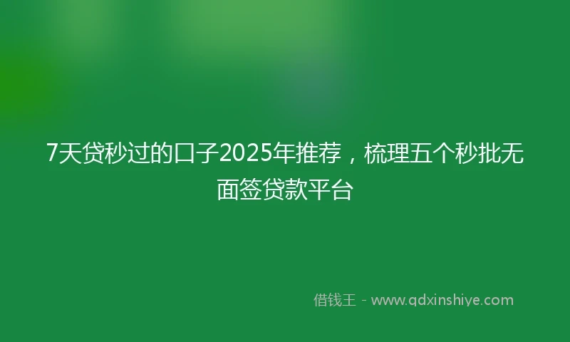 7天贷秒过的口子2025年推荐，梳理五个秒批无面签贷款平台