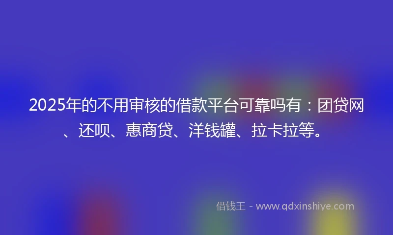 2025年的不用审核的借款平台可靠吗有：团贷网、还呗、惠商贷、洋钱罐、拉卡拉等。