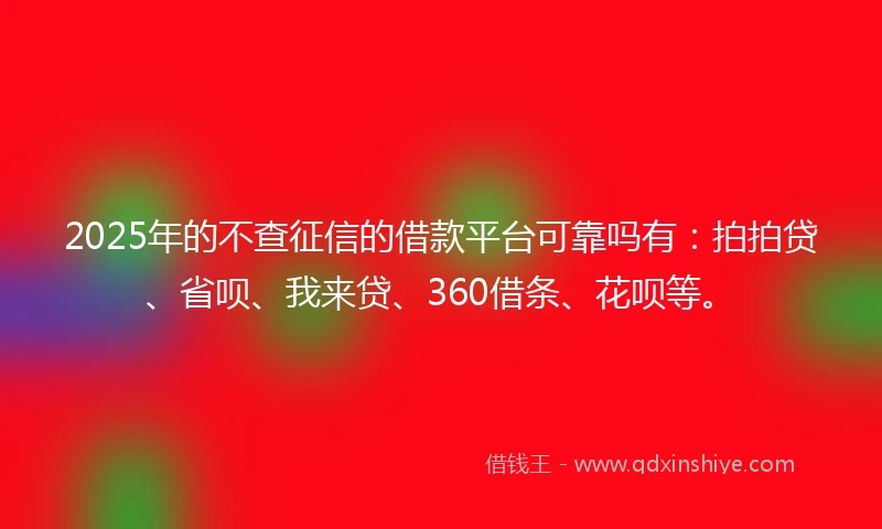 2025年的不查征信的借款平台可靠吗有：拍拍贷、省呗、我来贷、360借条、花呗等。