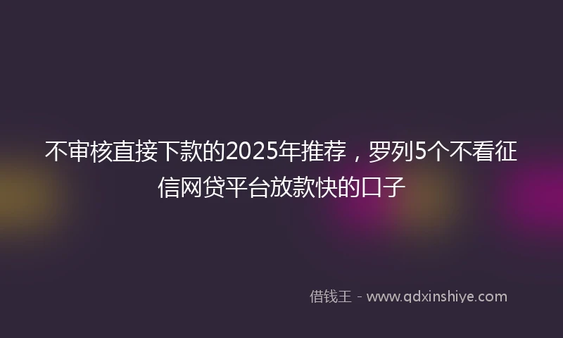 不审核直接下款的2025年推荐，罗列5个不看征信网贷平台放款快的口子