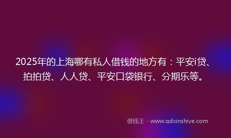 2025年的上海哪有私人借钱的地方有:平安i贷、拍拍贷、人人贷、平安口袋银行、分期乐等。