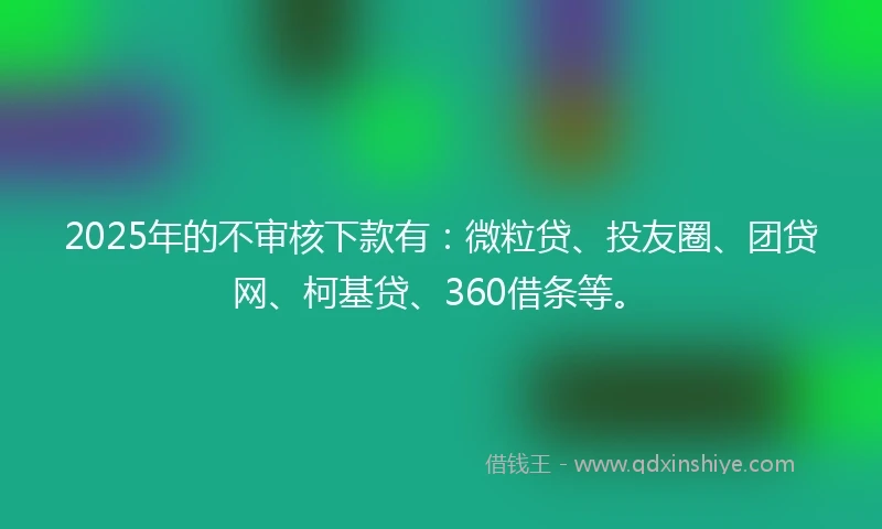 2025年的不审核下款有：微粒贷、投友圈、团贷网、柯基贷、360借条等。