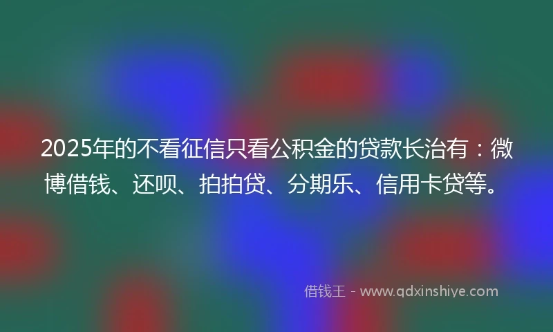 2025年的不看征信只看公积金的贷款长治有：微博借钱、还呗、拍拍贷、分期乐、信用卡贷等。
