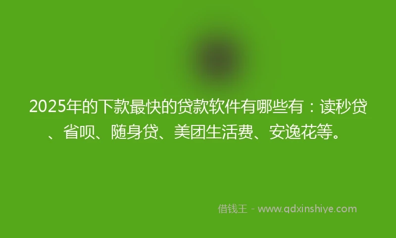 2025年的下款最快的贷款软件有哪些有：读秒贷、省呗、随身贷、美团生活费、安逸花等。