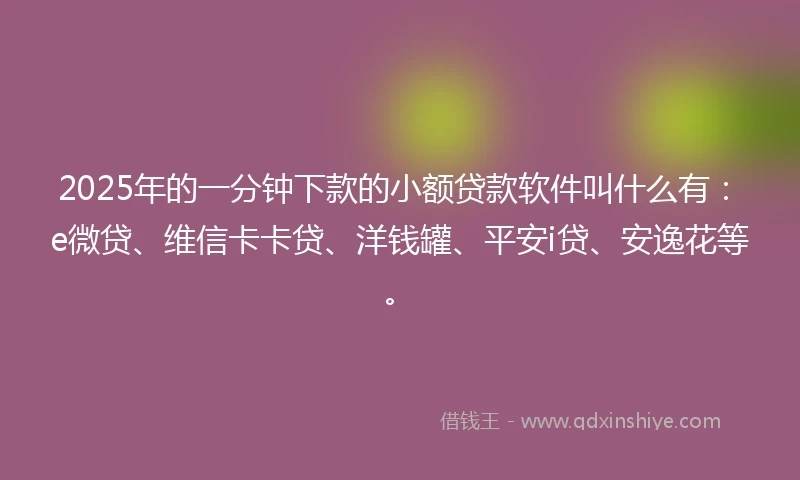 2025年的一分钟下款的小额贷款软件叫什么有：e微贷、维信卡卡贷、洋钱罐、平安i贷、安逸花等。