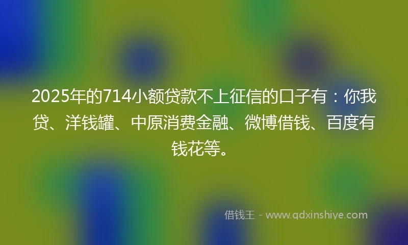 2025年的714小额贷款不上征信的口子有：你我贷、洋钱罐、中原消费金融、微博借钱、百度有钱花等。