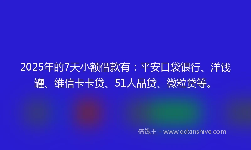 2025年的7天小额借款有：平安口袋银行、洋钱罐、维信卡卡贷、51人品贷、微粒贷等。