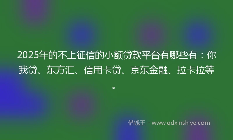 2025年的不上征信的小额贷款平台有哪些有：你我贷、东方汇、信用卡贷、京东金融、拉卡拉等。