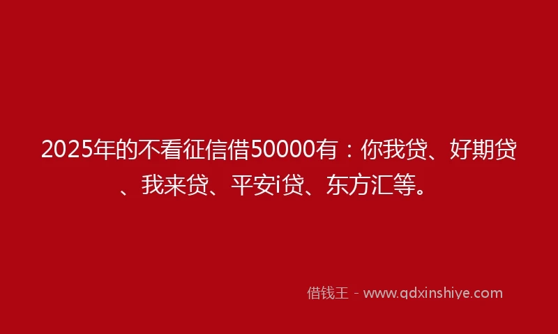 2025年的不看征信借50000有：你我贷、好期贷、我来贷、平安i贷、东方汇等。