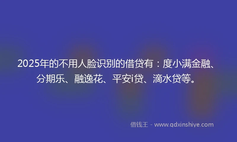 2025年的不用人脸识别的借贷有：度小满金融、分期乐、融逸花、平安i贷、滴水贷等。