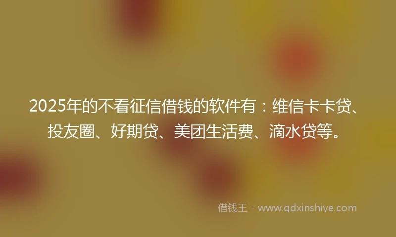 2025年的不看征信借钱的软件有：维信卡卡贷、投友圈、好期贷、美团生活费、滴水贷等。
