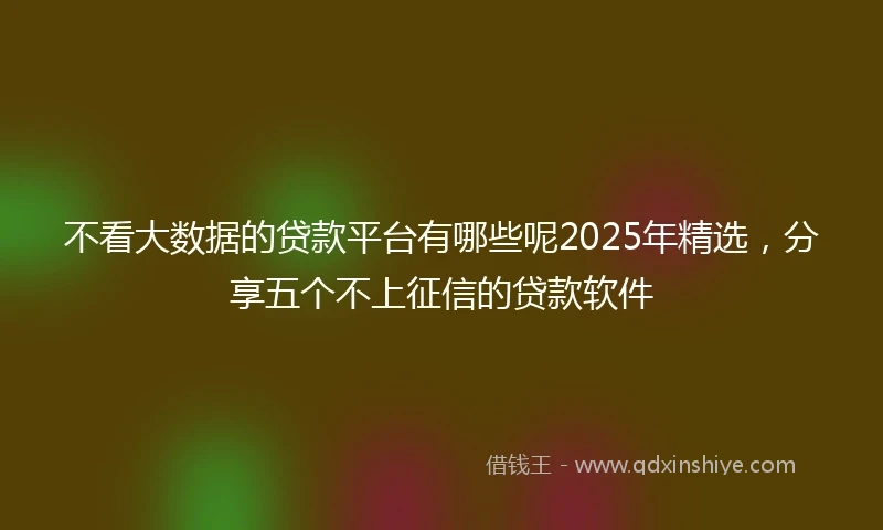 不看大数据的贷款平台有哪些呢2025年精选，分享五个不上征信的贷款软件
