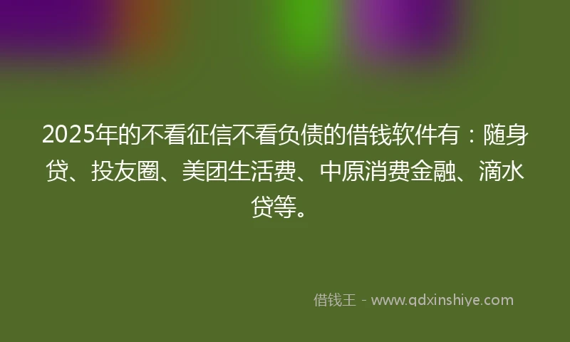 2025年的不看征信不看负债的借钱软件有：随身贷、投友圈、美团生活费、中原消费金融、滴水贷等。