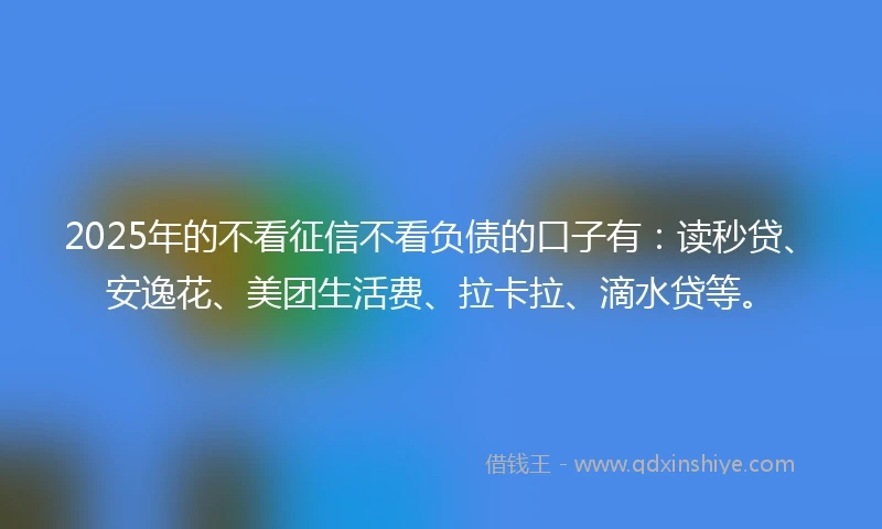 2025年的不看征信不看负债的口子有：读秒贷、安逸花、美团生活费、拉卡拉、滴水贷等。