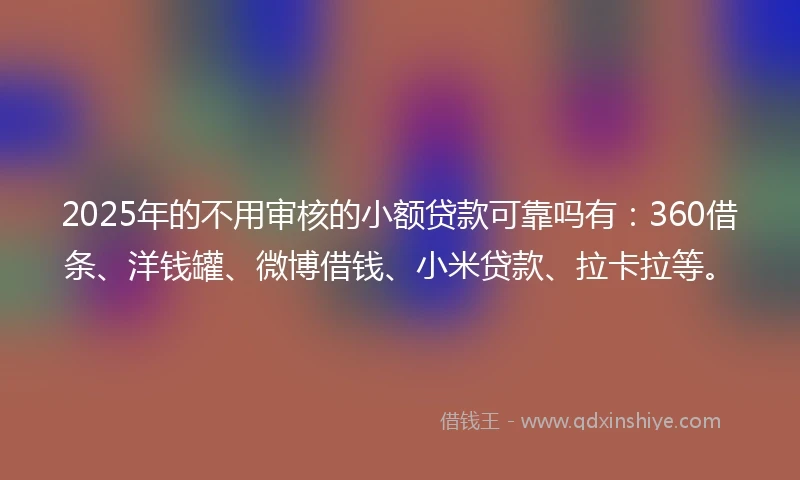 2025年的不用审核的小额贷款可靠吗有：360借条、洋钱罐、微博借钱、小米贷款、拉卡拉等。