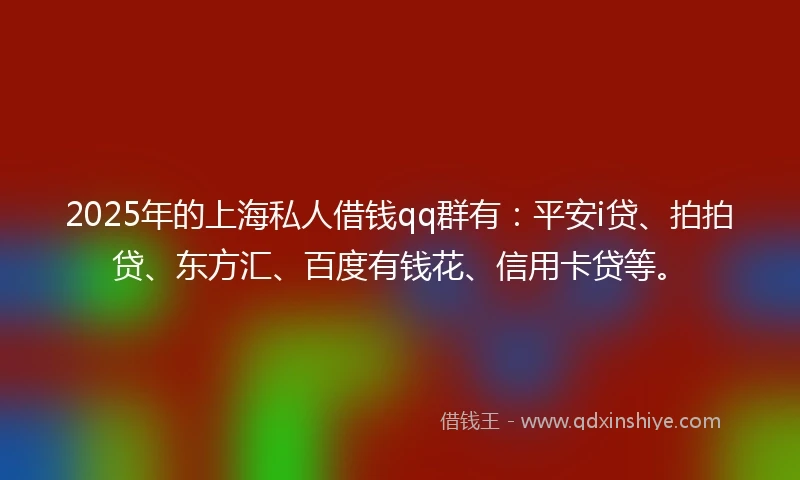 2025年的上海私人借钱qq群有：平安i贷、拍拍贷、东方汇、百度有钱花、信用卡贷等。