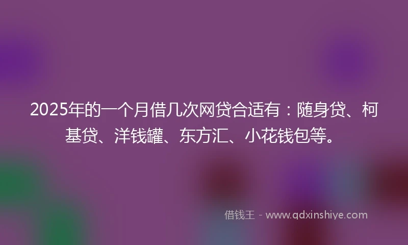 2025年的一个月借几次网贷合适有：随身贷、柯基贷、洋钱罐、东方汇、小花钱包等。