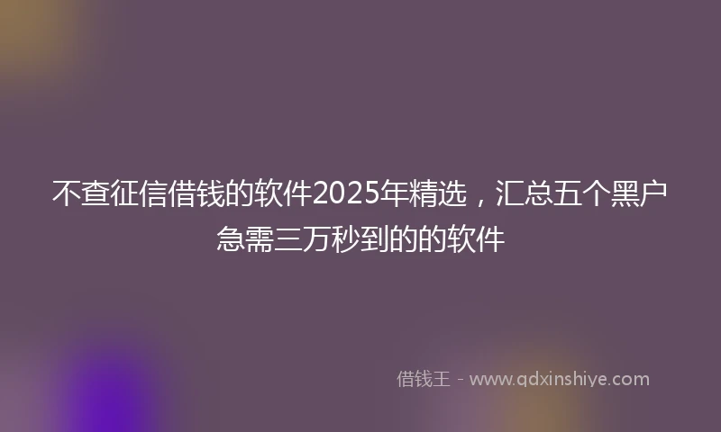 不查征信借钱的软件2025年精选，汇总五个黑户急需三万秒到的的软件