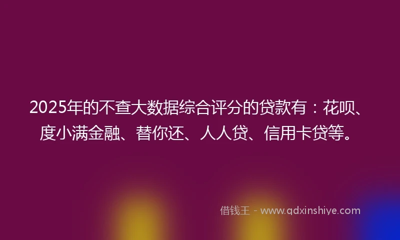 2025年的不查大数据综合评分的贷款有：花呗、度小满金融、替你还、人人贷、信用卡贷等。