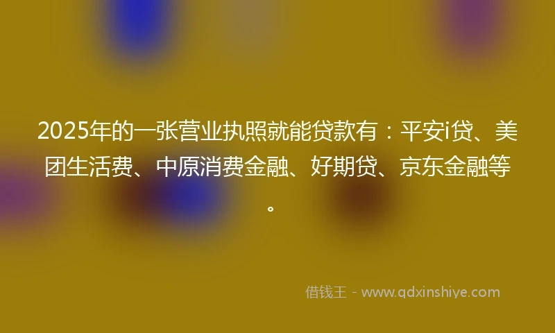 2025年的一张营业执照就能贷款有：平安i贷、美团生活费、中原消费金融、好期贷、京东金融等。