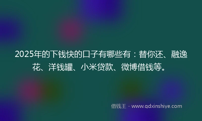 2025年的下钱快的口子有哪些有:替你还、融逸花、洋钱罐、小米贷款、微博借钱等。