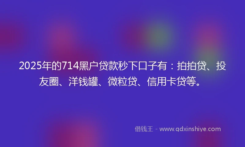 2025年的714黑户贷款秒下口子有：拍拍贷、投友圈、洋钱罐、微粒贷、信用卡贷等。