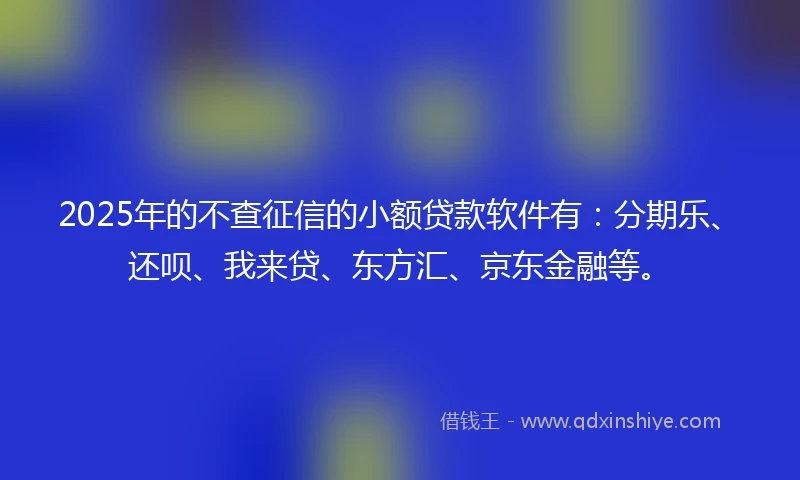 2025年的不查征信的小额贷款软件有：分期乐、还呗、我来贷、东方汇、京东金融等。