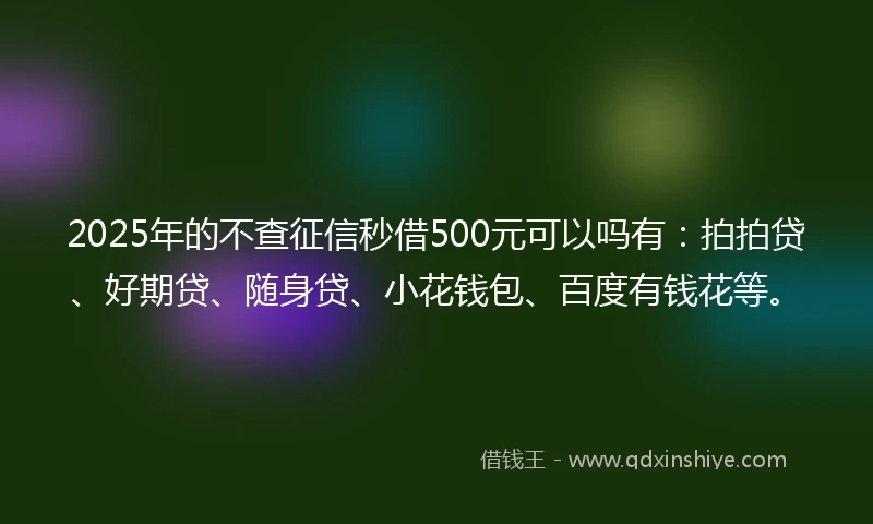 2025年的不查征信秒借500元可以吗有：拍拍贷、好期贷、随身贷、小花钱包、百度有钱花等。