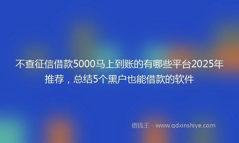 不查征信借款5000马上到账的有哪些平台2025年推荐，总结5个黑户也能借款的软件