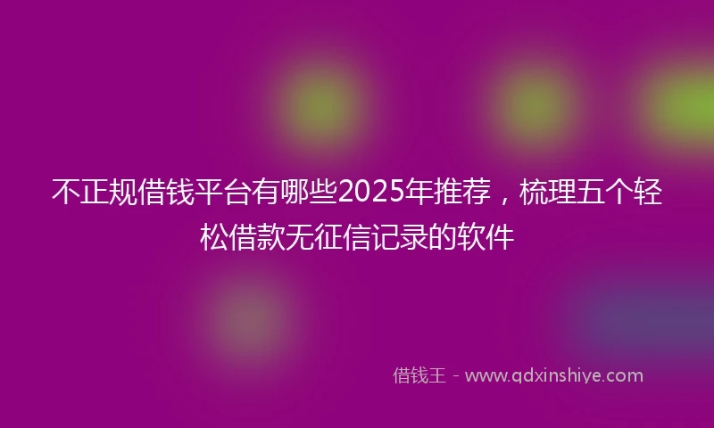 不正规借钱平台有哪些2025年推荐，梳理五个轻松借款无征信记录的软件