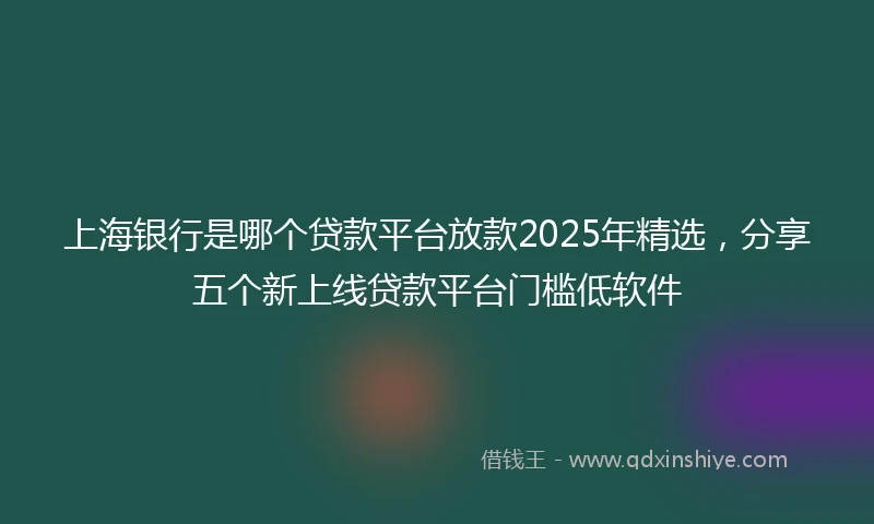 上海银行是哪个贷款平台放款2025年精选，分享五个新上线贷款平台门槛低软件