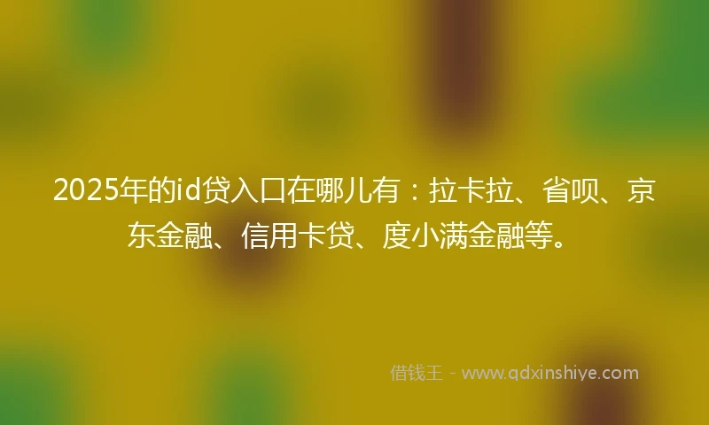 2025年的id贷入口在哪儿有：拉卡拉、省呗、京东金融、信用卡贷、度小满金融等。