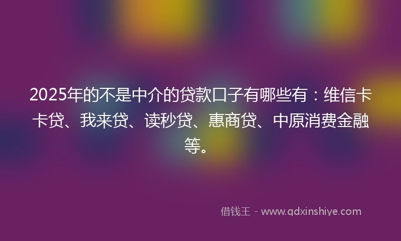 2025年的不是中介的贷款口子有哪些有：维信卡卡贷、我来贷、读秒贷、惠商贷、中原消费金融等。