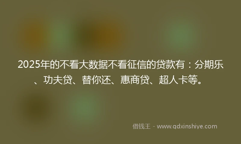 2025年的不看大数据不看征信的贷款有：分期乐、功夫贷、替你还、惠商贷、超人卡等。