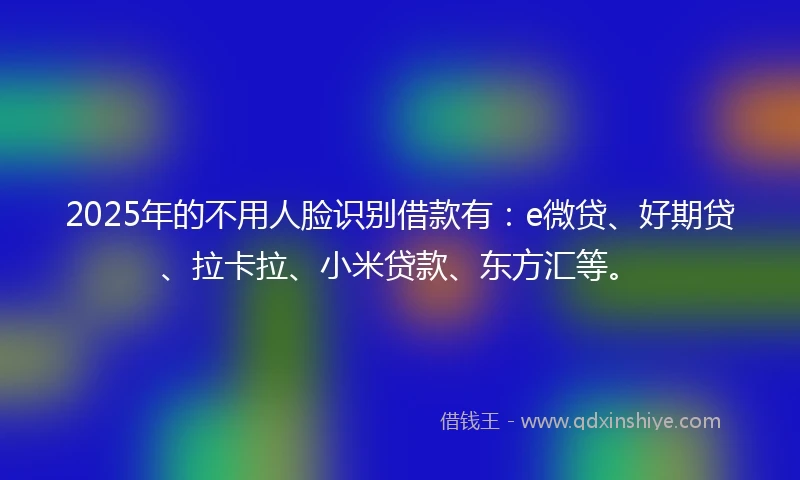 2025年的不用人脸识别借款有：e微贷、好期贷、拉卡拉、小米贷款、东方汇等。