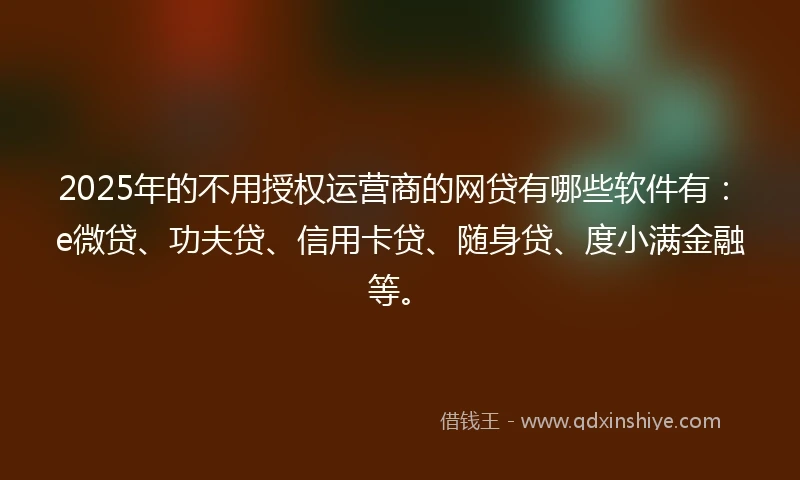 2025年的不用授权运营商的网贷有哪些软件有：e微贷、功夫贷、信用卡贷、随身贷、度小满金融等。