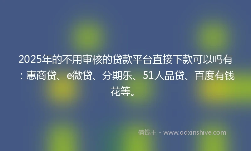 2025年的不用审核的贷款平台直接下款可以吗有：惠商贷、e微贷、分期乐、51人品贷、百度有钱花等。