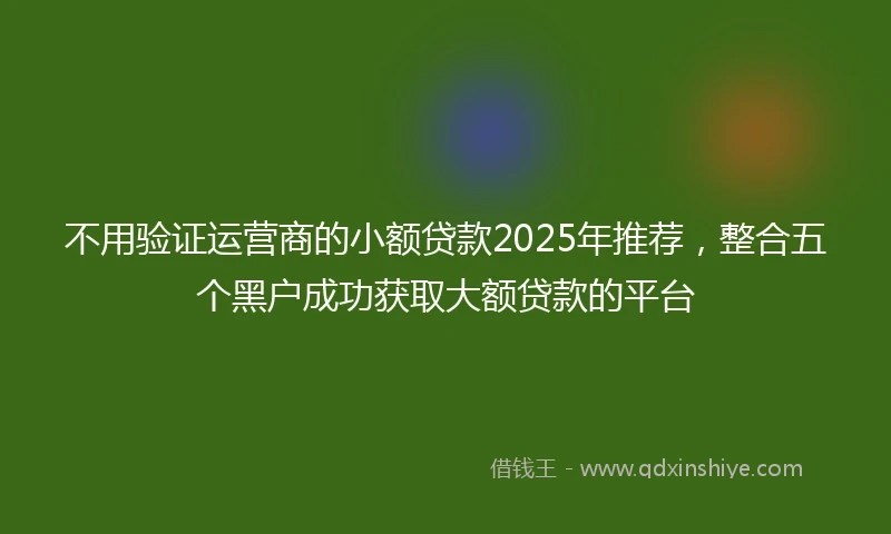 不用验证运营商的小额贷款2025年推荐，整合五个黑户成功获取大额贷款的平台