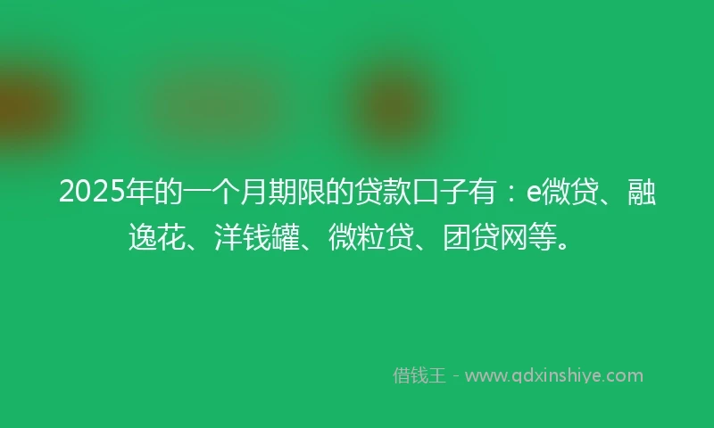 2025年的一个月期限的贷款口子有:e微贷、融逸花、洋钱罐、微粒贷、团贷网等。
