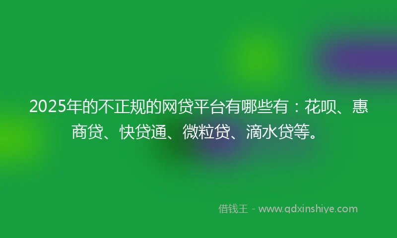 2025年的不正规的网贷平台有哪些有：花呗、惠商贷、快贷通、微粒贷、滴水贷等。