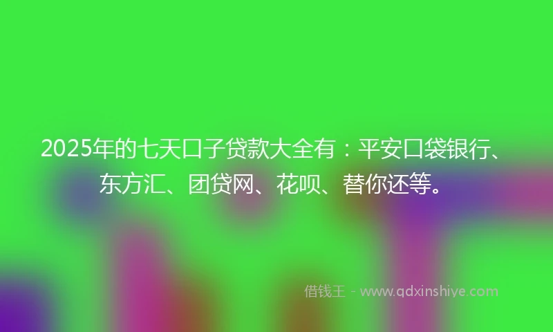 2025年的七天口子贷款大全有：平安口袋银行、东方汇、团贷网、花呗、替你还等。