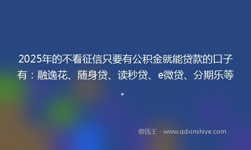 2025年的不看征信只要有公积金就能贷款的口子有：融逸花、随身贷、读秒贷、e微贷、分期乐等。