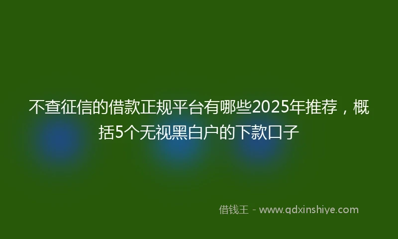 不查征信的借款正规平台有哪些2025年推荐，概括5个无视黑白户的下款口子