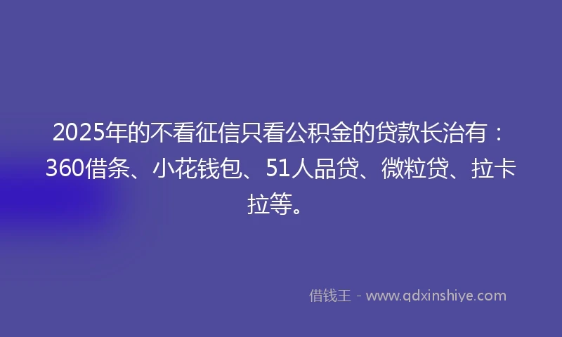 2025年的不看征信只看公积金的贷款长治有：360借条、小花钱包、51人品贷、微粒贷、拉卡拉等。